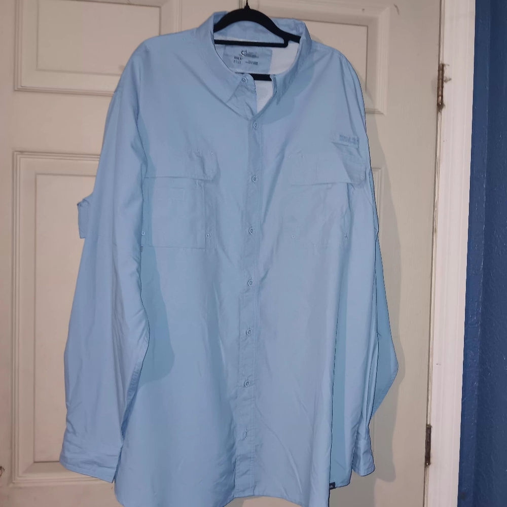 World Wide Sportsman Sky Blue Long Sleeve Vented Fishing Shirt Sz XXL